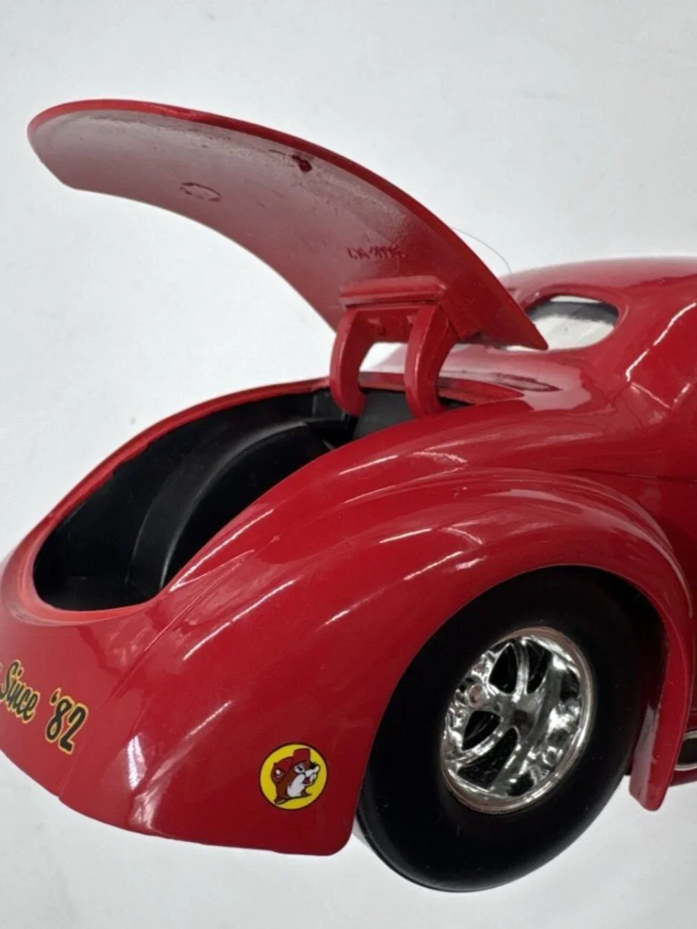 Buc-ee's Diecast 1941 Willys Coupe Car Red Yellow with Opening Doors Hood 1:24